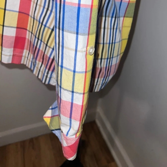 Béchamel, M, plaid striped, long-sleeve roll tab, button down cotton shirt. - Picture 5 of 8